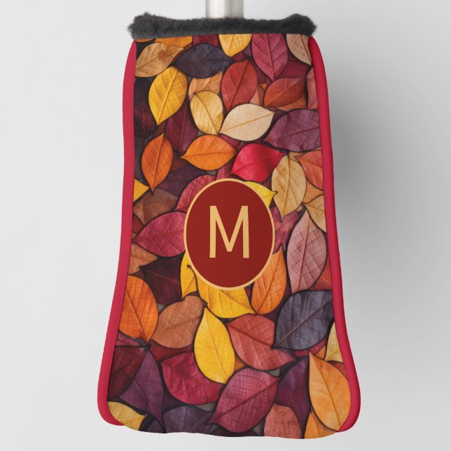 Custom Monogram Colourful Autumn Leaves Golf Head Cover (Rotate 90)