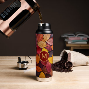 Custom Monogram Colourful Autumn Leaves Water Bottle