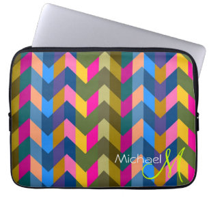 Custom Monogram Colourful Chevron Zigzag 10 Laptop Sleeve
