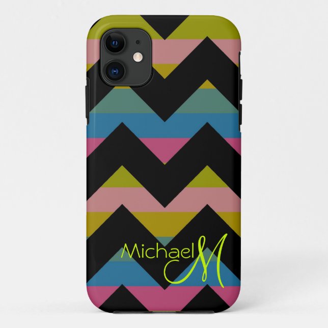 Custom Monogram Colourful Chevron Zigzag 4 Case-Mate iPhone Case (Back)