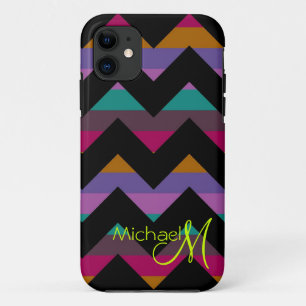 Custom Monogram Colourful Chevron Zigzag 5 iPhone 11 Case