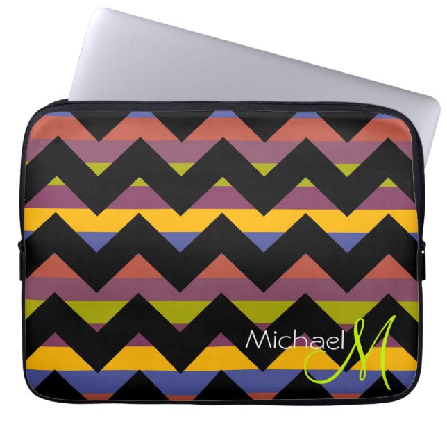 Custom Monogram Colourful Chevron Zigzag 5 Laptop Sleeve (Front)