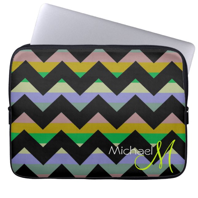 Custom Monogram Colourful Chevron Zigzag 7 Laptop Sleeve (Front)