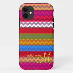 Custom Monogram Colourful Chevron Zigzag 8 iPhone 11 Case