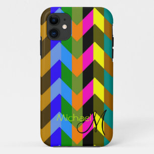 Custom Monogram Colourful Chevron Zigzag 9 iPhone 11 Case