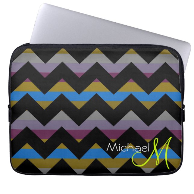Custom Monogram Colourful Chevron Zigzag 9 Laptop Sleeve (Front)