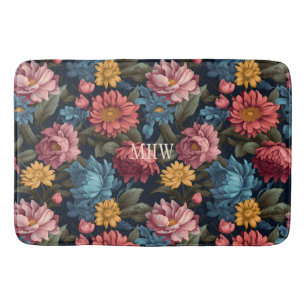 Custom Monogram Colourful Flower Pattern Bath Mat