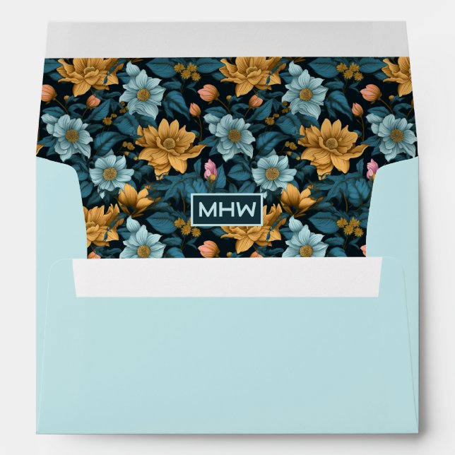 Custom Monogram Colourful Flower Pattern Envelope (Back (Bottom))