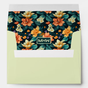 Custom Monogram Colourful Flower Pattern Envelope