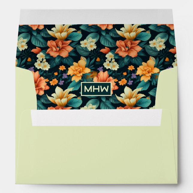 Custom Monogram Colourful Flower Pattern Envelope (Back (Bottom))