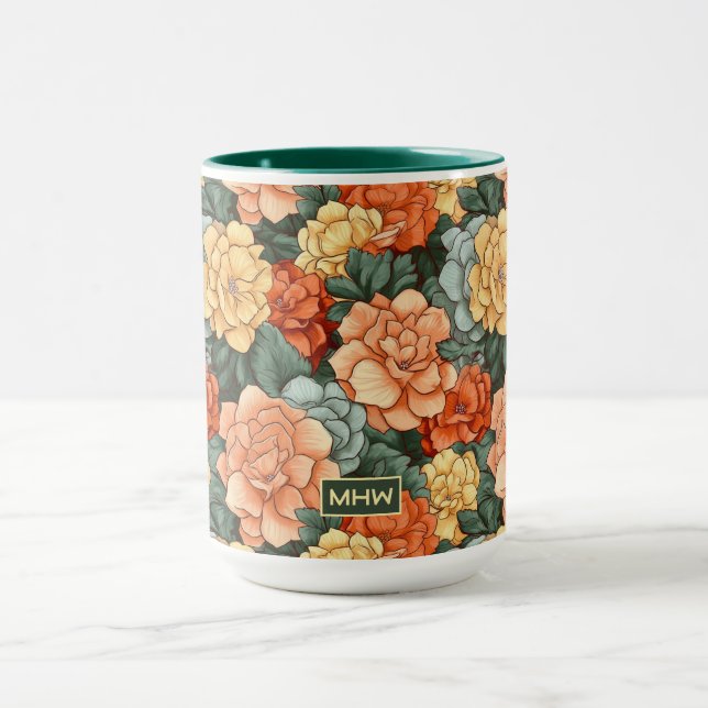 Custom Monogram Colourful Flower Pattern Mug (Center)