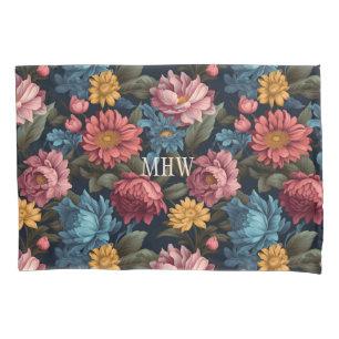 Custom Monogram Colourful Flower Pattern Pillowcase