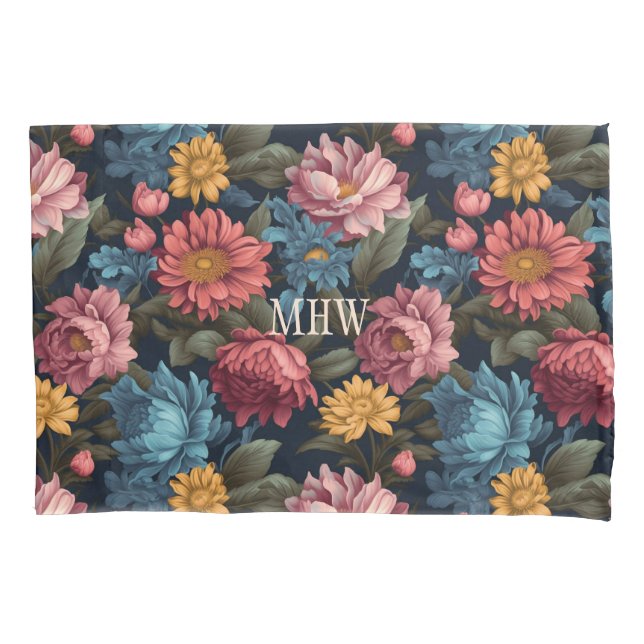 Custom Monogram Colourful Flower Pattern Pillowcase (Front)