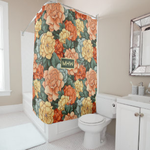 Custom Monogram Colourful Flower Pattern Shower Curtain
