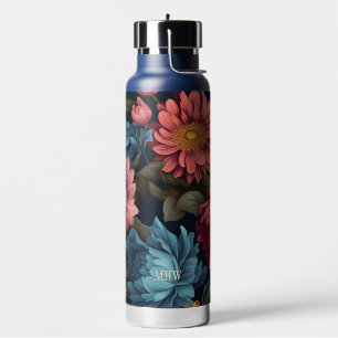 Custom Monogram Colourful Flower Pattern Water Bottle