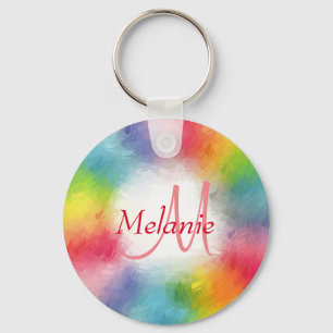Custom Monogram Colourful Modern Abstract Template Key Ring