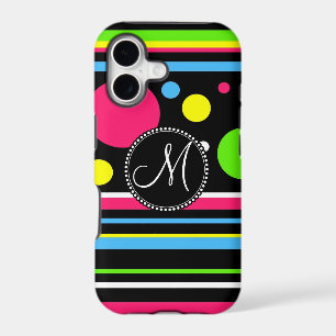 Custom Monogram Colourful Neon Stripes Polka Dots