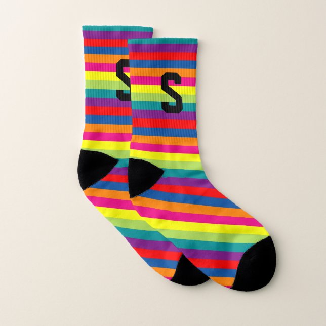 Custom monogram colourful rainbow striped socks (Pair)