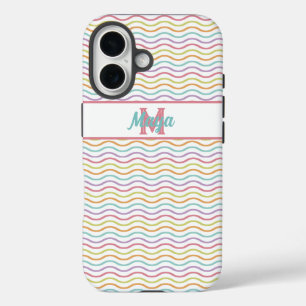 Custom Monogram Colourful Wavy Stripes Pastel  iPhone 16 Case