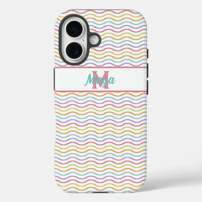 Custom Monogram Colourful Wavy Stripes Pastel  Case-Mate iPhone Case (Back)