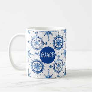 Custom Monogram Compass Rose Coffee Mug