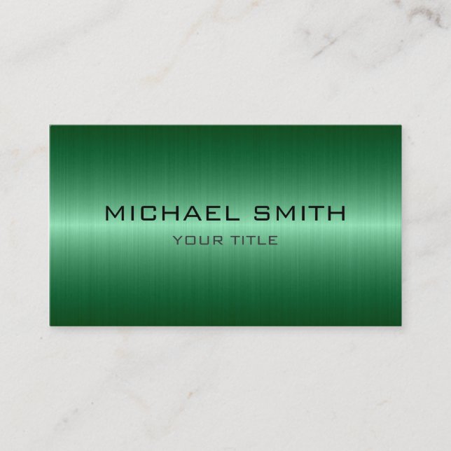 Custom Monogram Cool Green Stainless Steel Metal Business Card (Front)