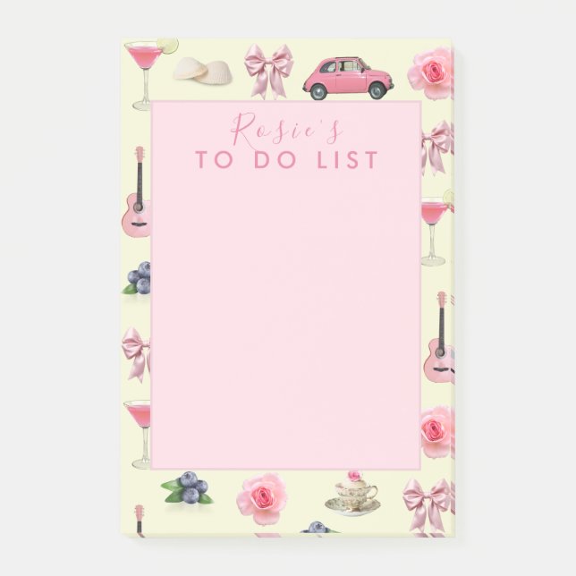 Custom Monogram Coquette Cute Girly Pink Feminine Post-it Notes (Front)