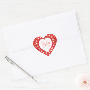 Custom Monogram Coral Glitter Bokeh White Heart Heart Sticker