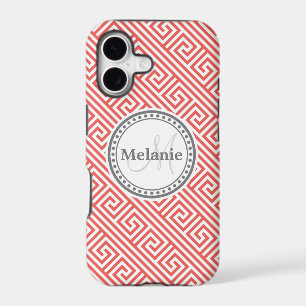 Custom Monogram Coral Greek Key Pattern