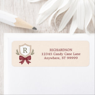 Custom Monogram Crest Bow Christmas Return Address Label