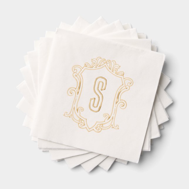 Custom Monogram Crest Gold Foil Stamped Napkins (Insitu (Stacked))