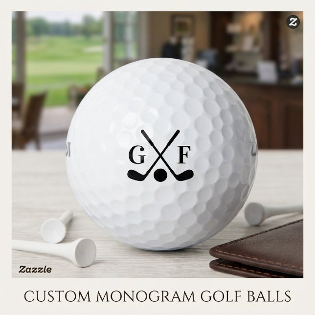 Custom Monogram Crossed Golf Clubs Initials Golf Balls (Creator Uploaded)