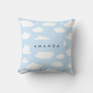 Custom Monogram Cute Girly Blue Cloud Gifts Cushion