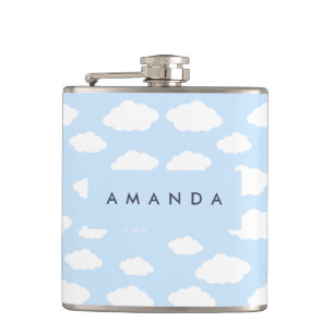 Custom Monogram Cute Girly Blue Cloud Gifts Hip Flask