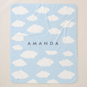 Custom Monogram Cute Girly Blue Cloud Gifts Sherpa Blanket