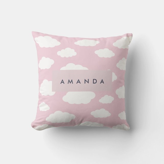 Custom Monogram Cute Girly Pink Cloud Gifts  Cushion (Front)