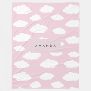 Custom Monogram Cute Girly Pink Cloud Gifts Fleece Blanket