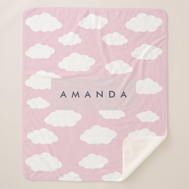 Custom Monogram Cute Girly Pink Cloud Gifts Sherpa Blanket (Front)