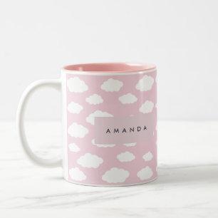 Custom Monogram Cute Girly Pink Cloud Gifts Two-Tone Coffee Mug