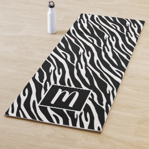 Custom Monogram Cute Zebra Stripes Art Pattern Yoga Mat