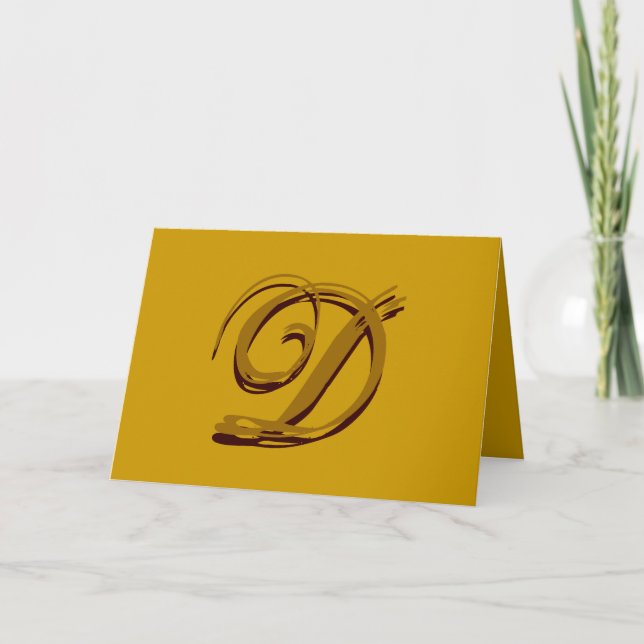 Custom Monogram "D" Card Brown and Gold (Front)