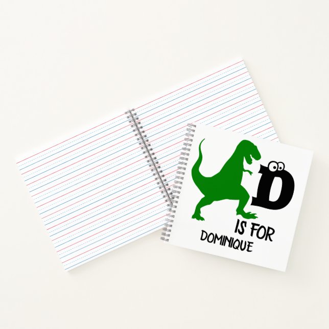 Custom monogram D is for Dinosaur cute T Rex Notebook (Inside)