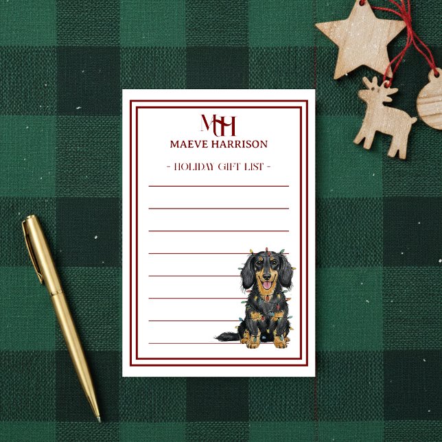 Custom Monogram Dachshund Holiday Gift List Post-it Notes (Gift custom holiday stationery to the dog lover in your life! )