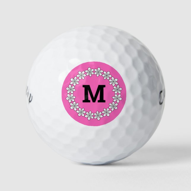 Custom monogram daisy flower ring logo golf balls (Front)