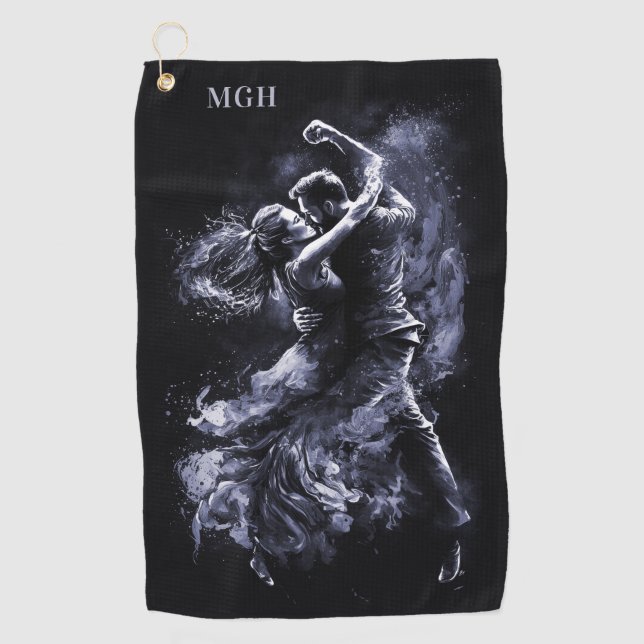 Custom Monogram Dancing Couple Golf Towel (Front)