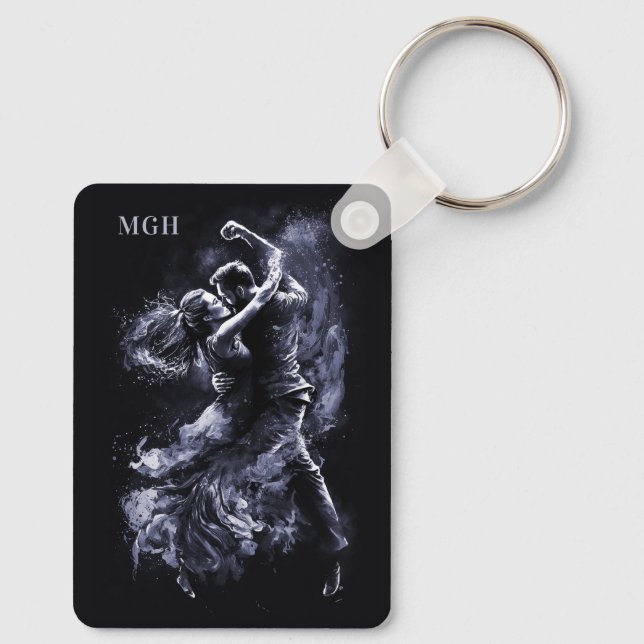 Custom Monogram Dancing Couple Key Ring (Back)