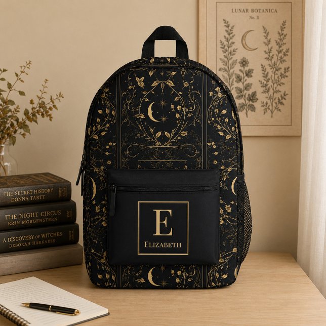 Custom Monogram Dark Botanical School Backpack (Custom Monogram Dark Botanical School Backpack)