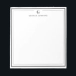 Custom Monogram Dark Gray Border Stationery  Notepad<br><div class="desc">Make a lasting impression with this elegant personalized stationery, featuring a bold dark gray monogram and name in classic serif type. Framed by a double-line border for a refined touch, this flat note card is perfect for thank you notes, personal messages, or professional correspondence. Ideal for gifting or adding a...</div>