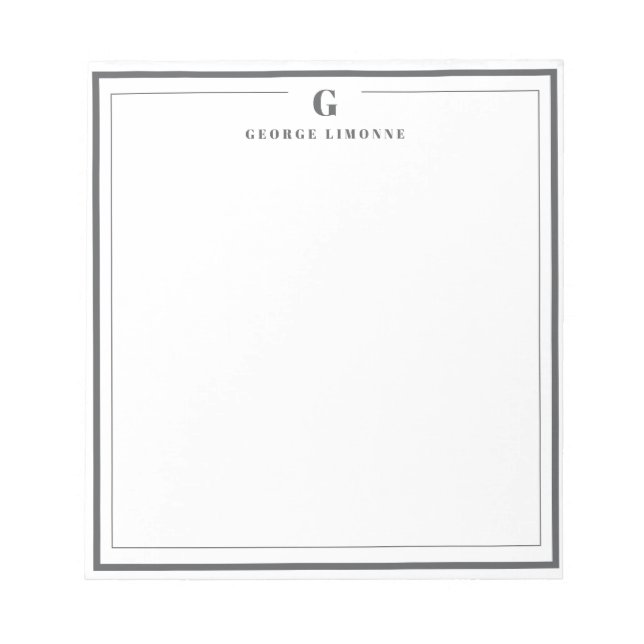 Custom Monogram Dark Gray Border Stationery  Notepad (Front)