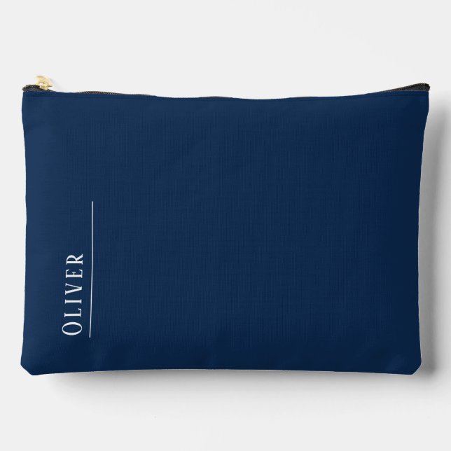 Custom monogram, dark navy blue  accessory pouch (Front)